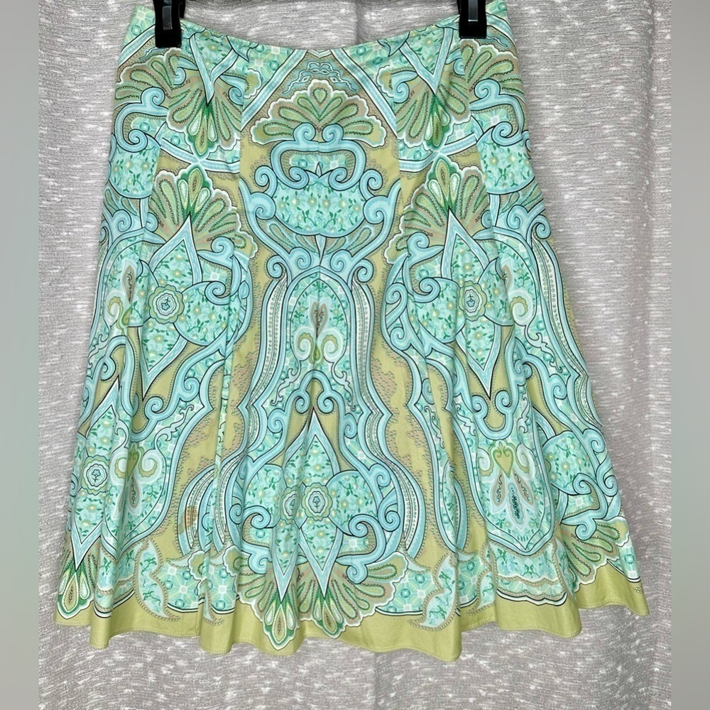 Talbots Mint Green and Pale Yellow Floral Paisley Mini Skirt